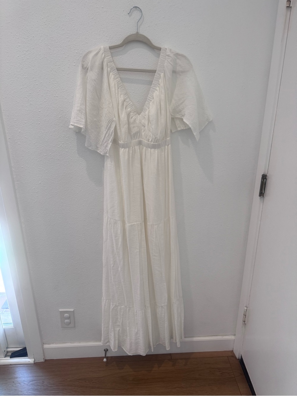 Vici Cream V-Neck Tiered Maxi Dress